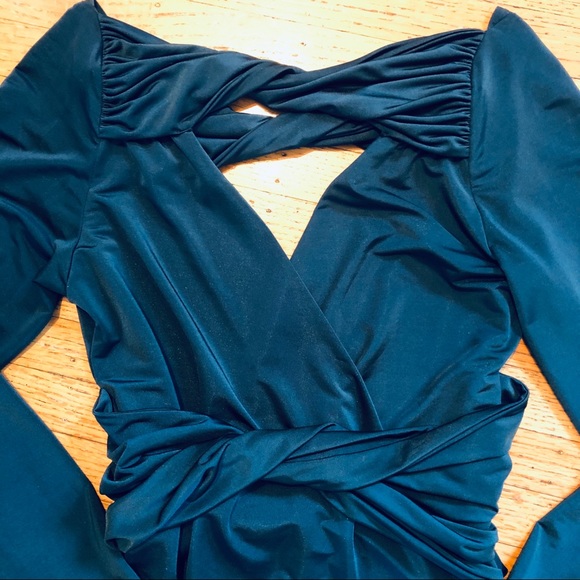 STYLESTALKER TEAL BLUE RUCHED BODY HUGGING DRESS - Picture 2 of 4